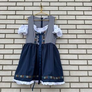 Kate Kasin XL Bavarian Dirndl Dress Gingham Oktoberfest Embroidered Costume Blue